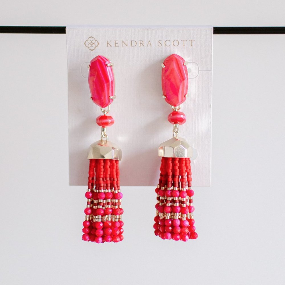 Kendra Scott Dove Earrings Tassel Red Dark Pink - Picture 5 of 5
